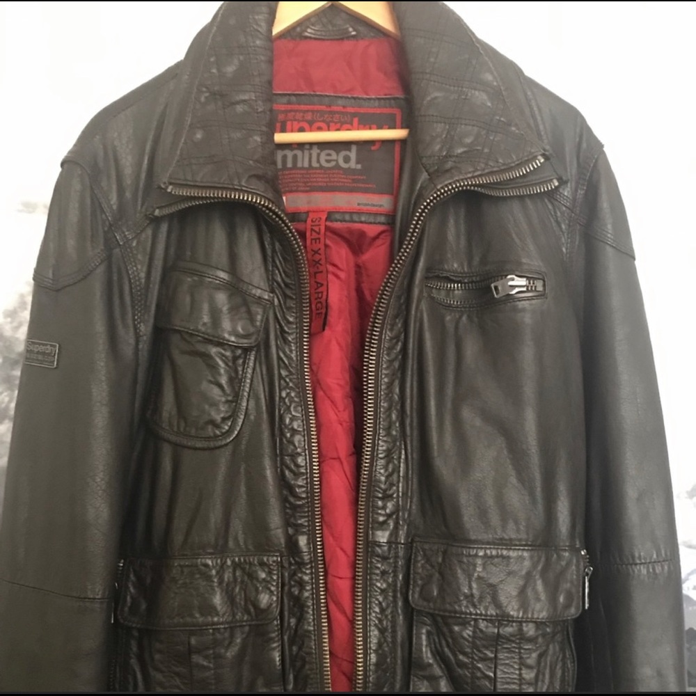 Superdry Tarpit leather jacket in mocha brown